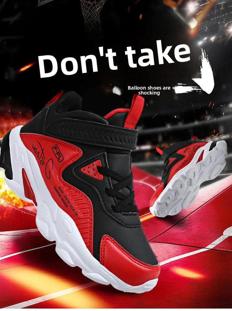 Boys Autumn Leather Sneakers Children Waterproof Wear-resistant Basketball Shoes Boys Color blocking Casual Soft soled Sneakers