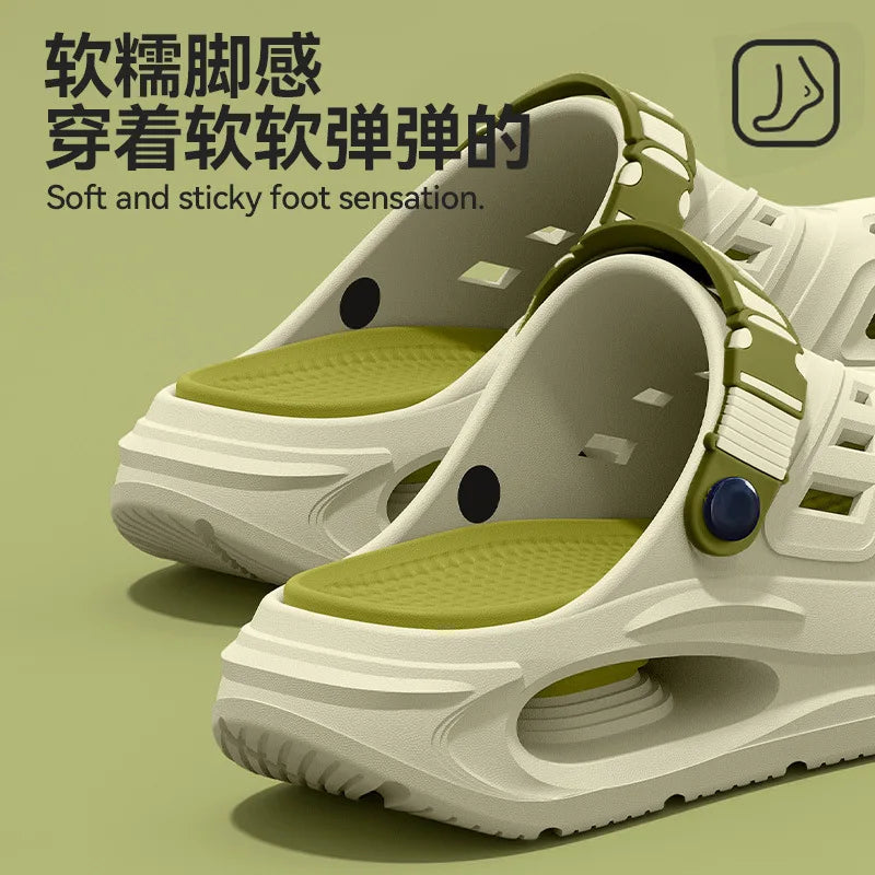 Thick-soled hole shoes for men, summer outdoor toe-caps slippers, sports sandals with anti-slip and sand-crawling feeling