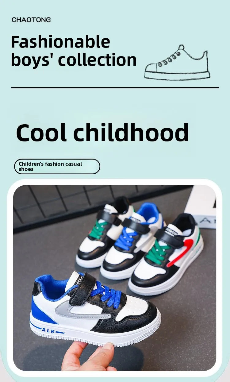 Boys' Single Shoes 2025 Spring Autumn New Breathable Color Block Board Shoes for Kids Sports Casual Sneakers