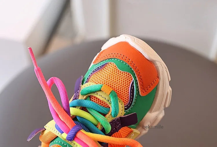 Girls & Boys Casual Sneakers Soft Sole Sports Shoes For Child Autumn colorful