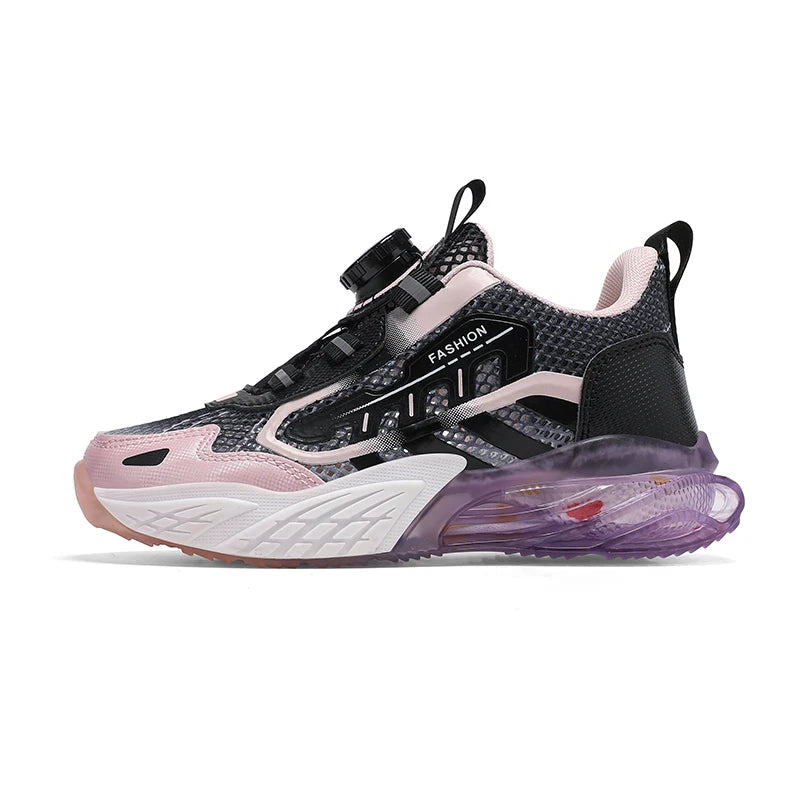 Children Fashion Sports Shoes Boys Girls Casual Rotary Buttons Outdoor Sneakers Breathable Soft Bottom Kids Mesh Running Shoes