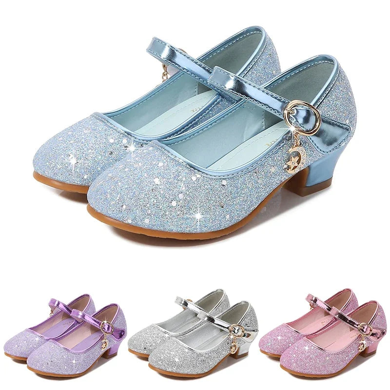 Girl High Heels Princess Shoes Halloween Cosplay Kids Shiny Party Dress Up Leather Shoe for School Uniform Wedding