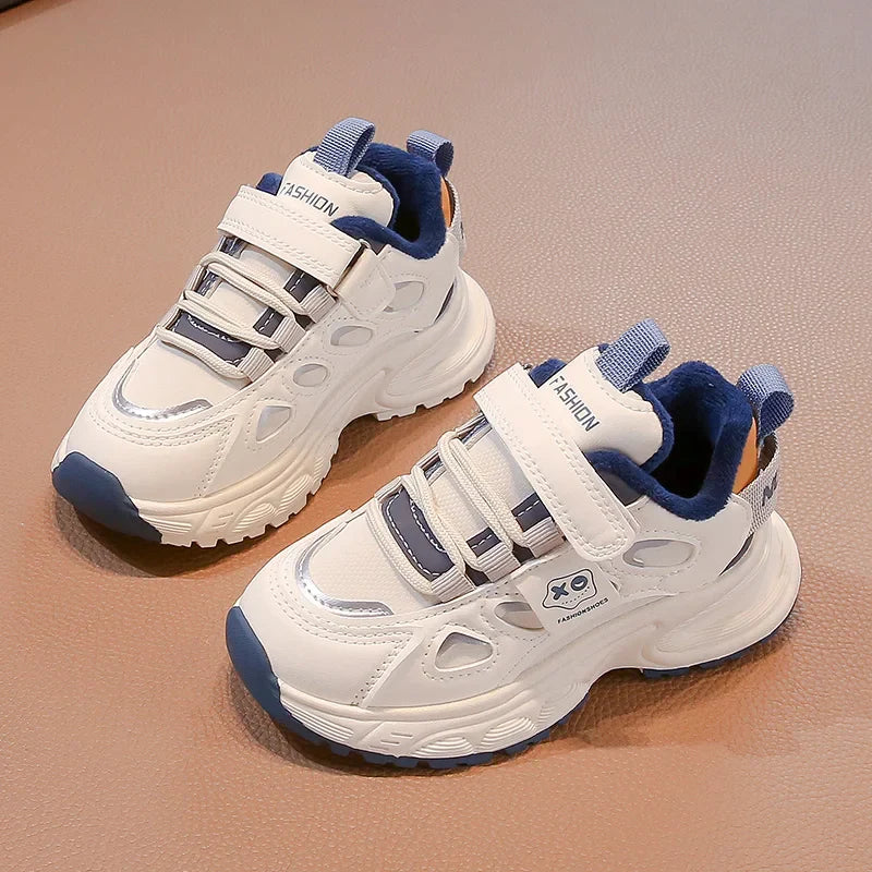 Warm Winter Kids Sneakers: PU Leather, Anti-Slip Rubber Sole, Lightweight Sports Shoes for Boys & Girls