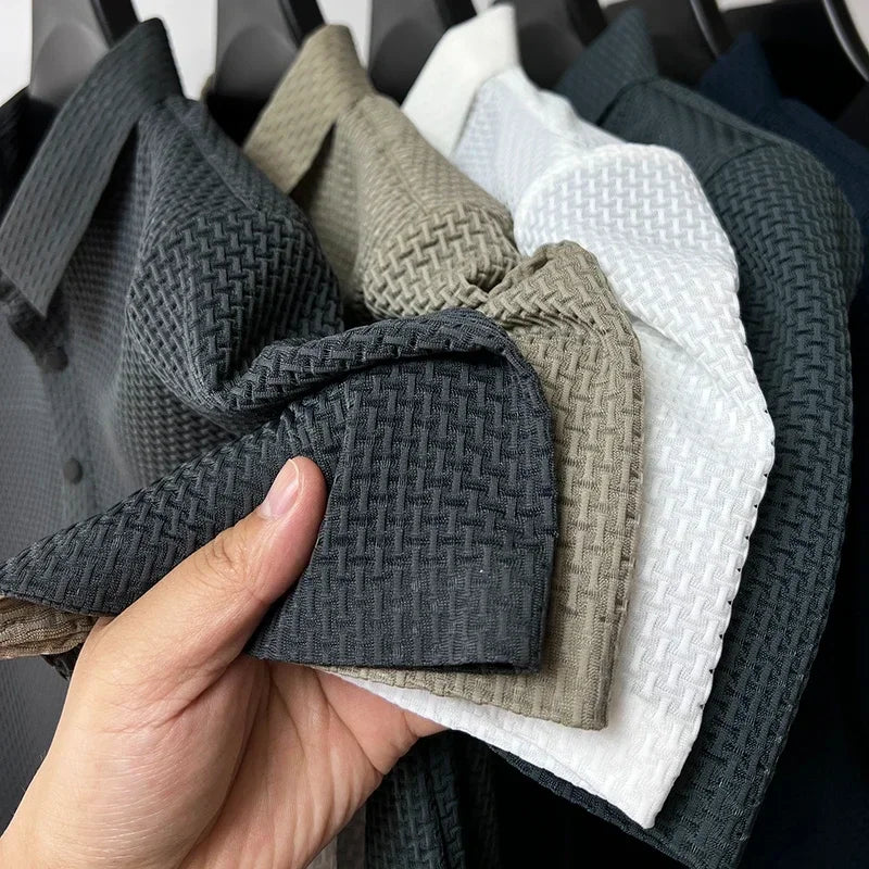 Brand Clothes Summer New Men's Short Sleeve T-shirt Ice Silk Cool and Breathable POLO Shirt Business Casual Sweat-absorbing Top  ( Available )