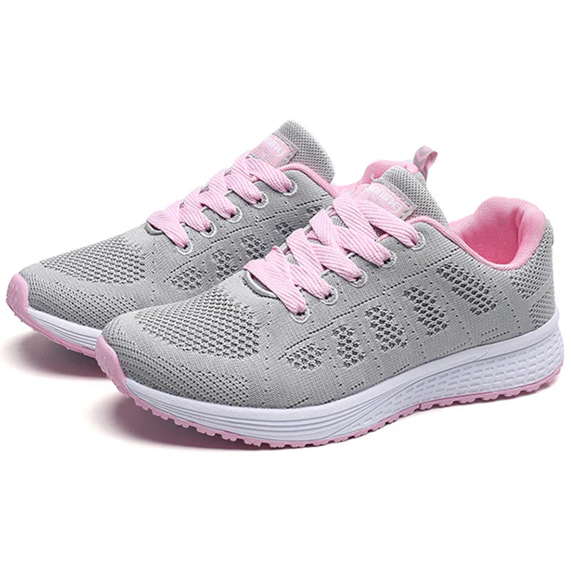 Women's Sneakers 2024 New Fashion Breathable Solid Color Walking Sneakers Women Mesh Fabric Lace Up Shoes Women Female Footwear