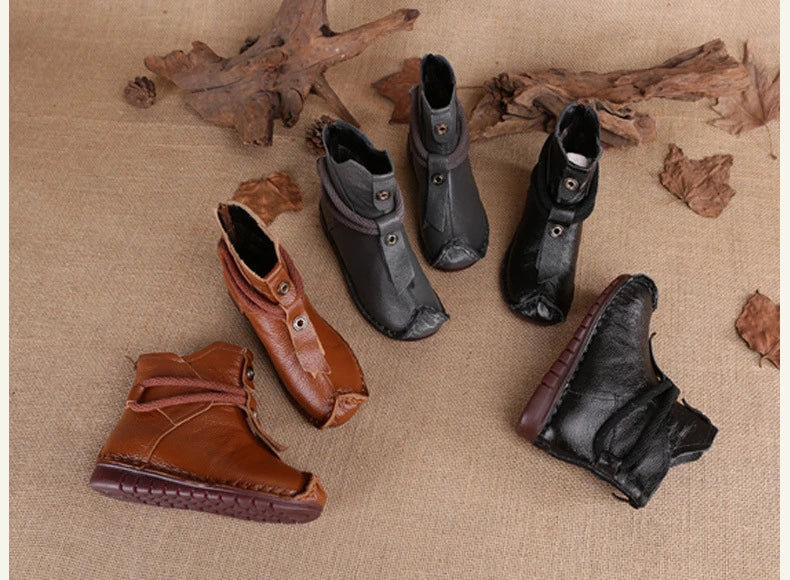Women's Boots 2025 Autumn and Winter New Flat Soft Soled Short Boots National Style Vintage Womens Shoes Warm and Cotton Shoes