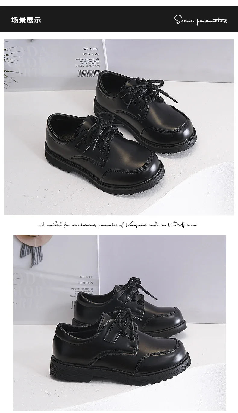 Children School Uniform Shoes Black Matte Glossy Boys Performance Shoes Chic 2025 Spring Autumn Kids Formal Shoes Soft Bottom