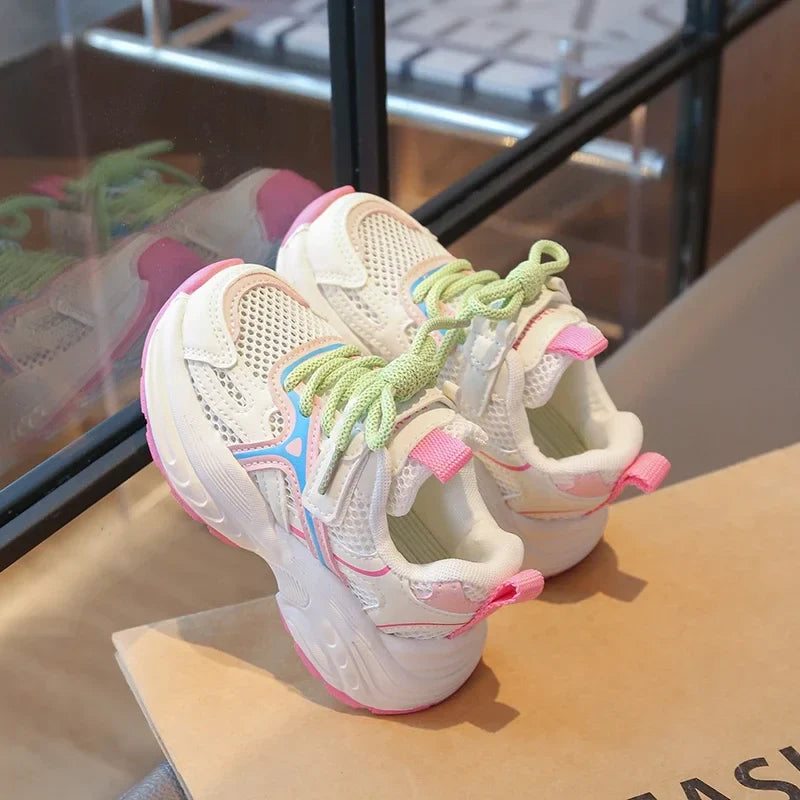 Kids Sneakers Mesh Breathable Girls Running Shoes Non-slip Thick Soft Sole New Children Sports Shoes Mesh Breathable Trendy
