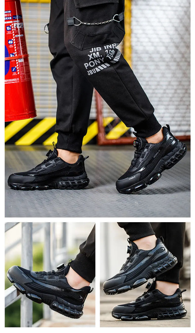 Men's Work Shoes  Rotary Buckle Work Sneakers Protective Shoes Safety Industrial Puncture-Proof Anti-Smash Steel Toe Shoes (Available)