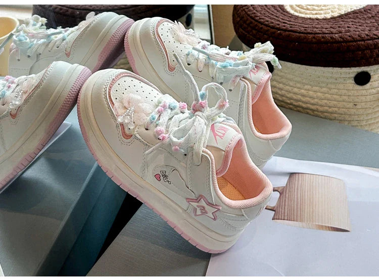 Girls' white sneakers 2025 autumn New leather breathable casual shoes, girls' soft-soled sports shoes and running shoes