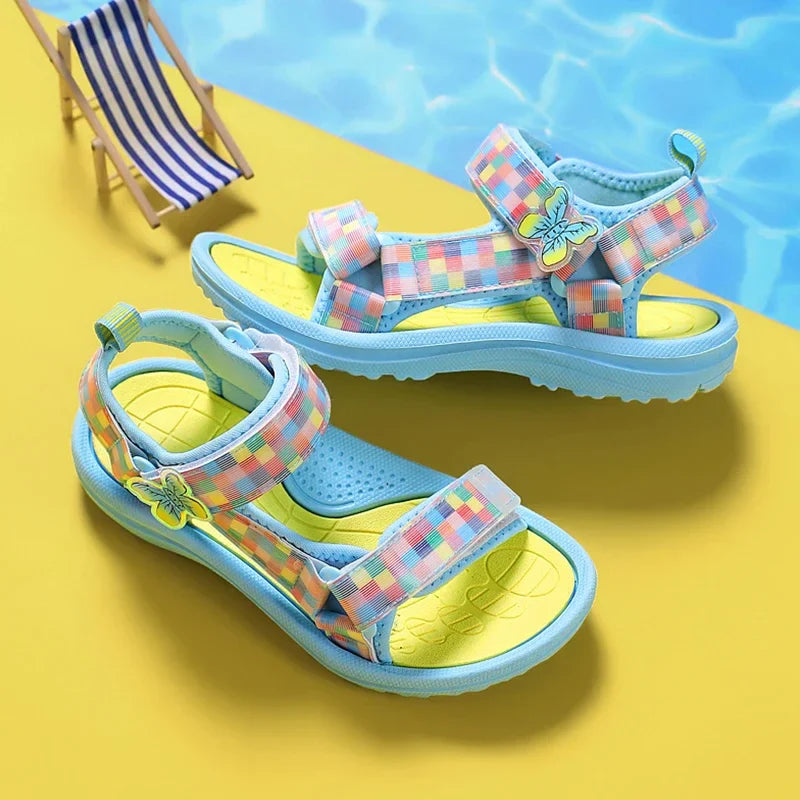 Cute Girls' Pink Soft Sole Flat Sandals Summer Breathable Kids Baby Sport Sandals Outdoor Beach Shoes Walking Size 25-38