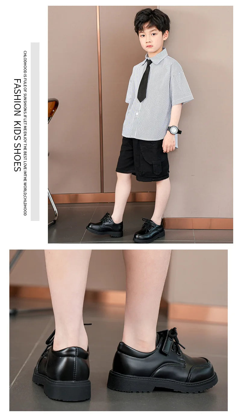 Children School Uniform Shoes Black Matte Glossy Boys Performance Shoes Chic 2025 Spring Autumn Kids Formal Shoes Soft Bottom