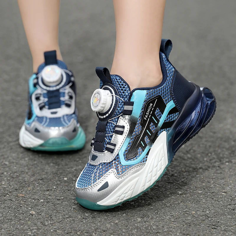Children Fashion Sports Shoes Boys Girls Casual Rotary Buttons Outdoor Sneakers Breathable Soft Bottom Kids Mesh Running Shoes