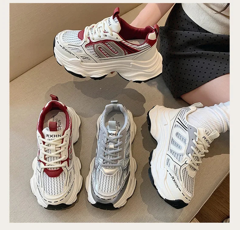 Women Sneakers Autumn Fashion Breathable Casual Shoes Women Mesh Lace Up Comfort Platform Vulcanize Shoes Zapatillas De Mujer