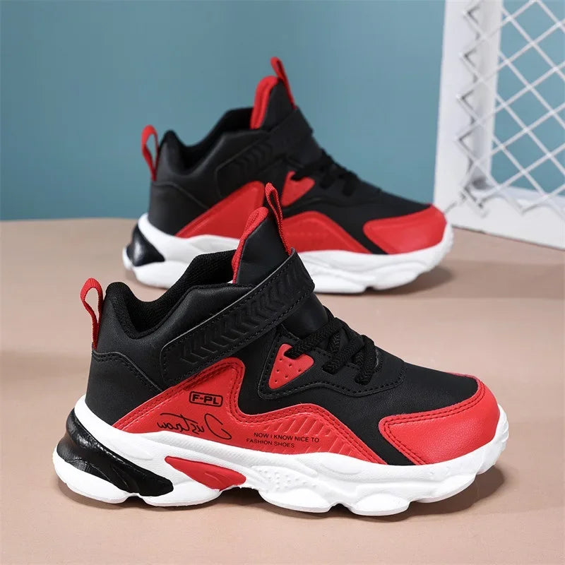 Boys Autumn Leather Sneakers Children Waterproof Wear-resistant Basketball Shoes Boys Color blocking Casual Soft soled Sneakers