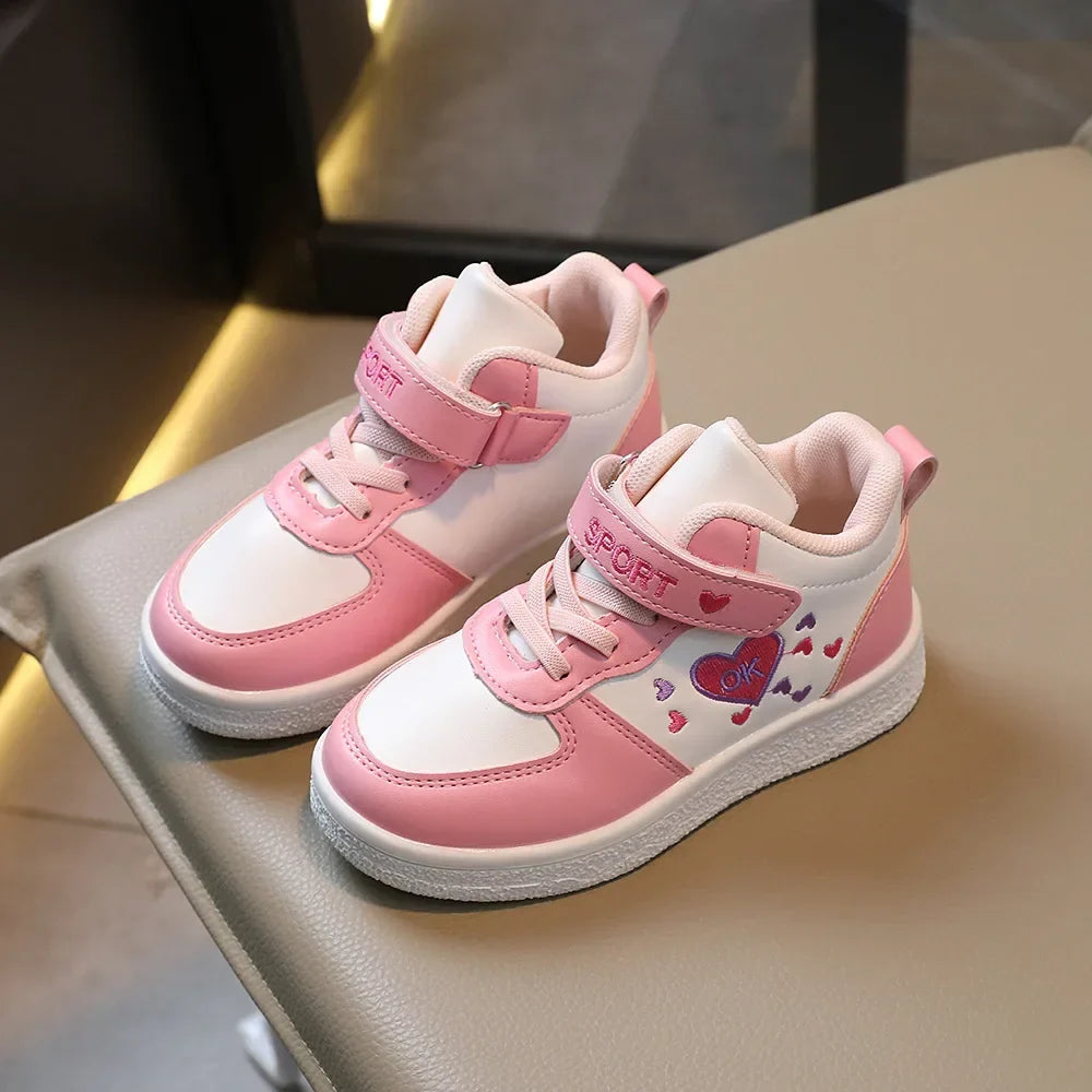 Children's Sports Shoes 2024 Spring and Autumn New Cute Girls' Sneakers Versatile Soft Breatheable Hook & Loop Fashion Kids Shoe