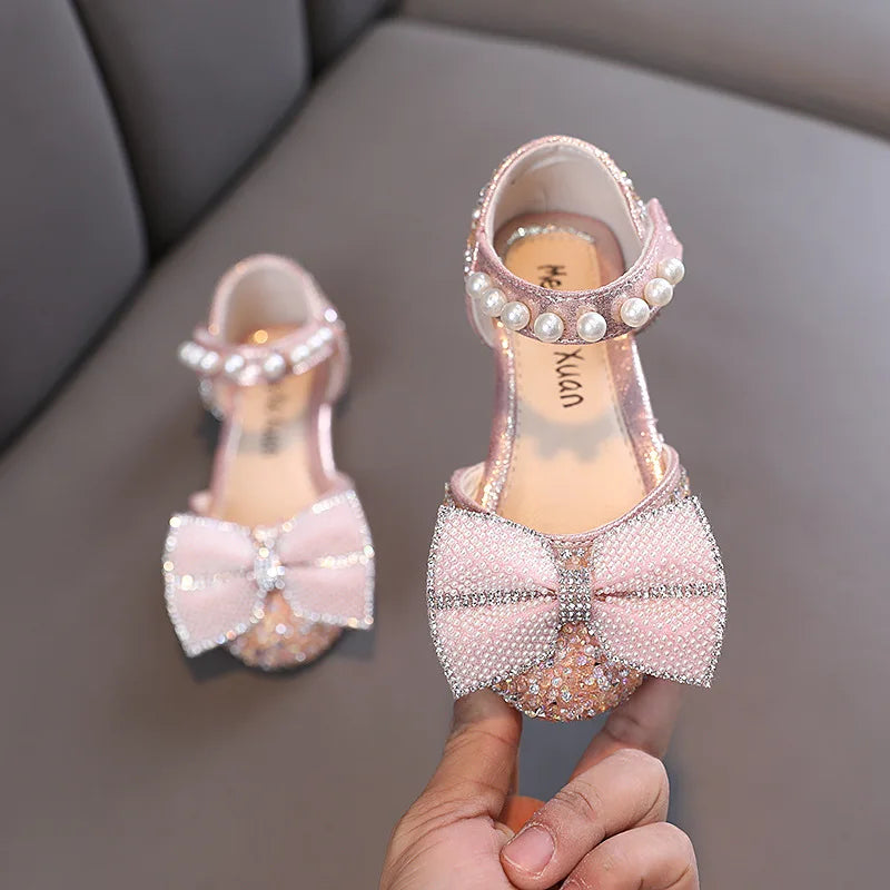 2026 Kids Shoes Summer for Girl Sandals Fashion Sequins Rhinestone Bow Girls Princess Shoe Soft Bottom