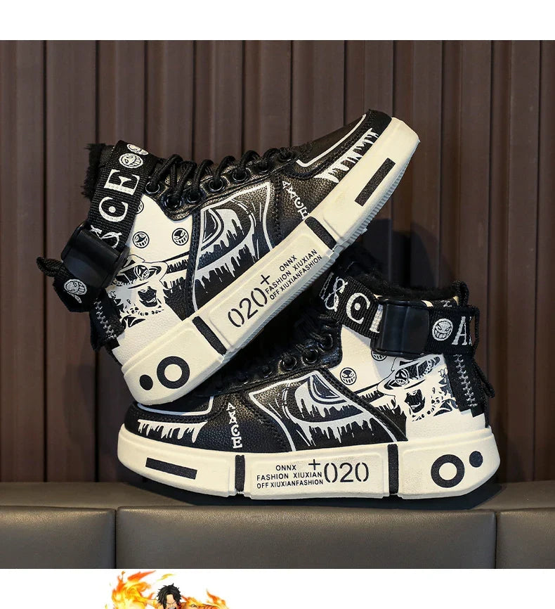 Boys' high-top sneakers Autumn/Winter new style children's sports shoes Buckle student soft-soled fleece casual shoes