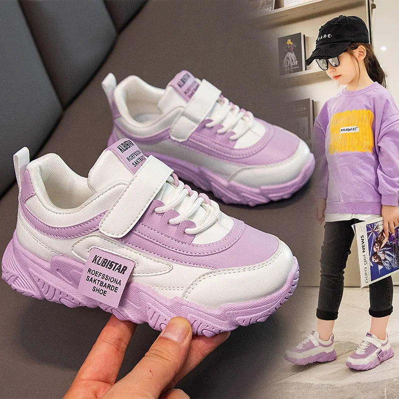Spring New Kids Sneakers 2023 PU Girls Casual Mesh Solid Pink Light Boys White Hook & Loop Children Non-slip Sports Shoe Fas