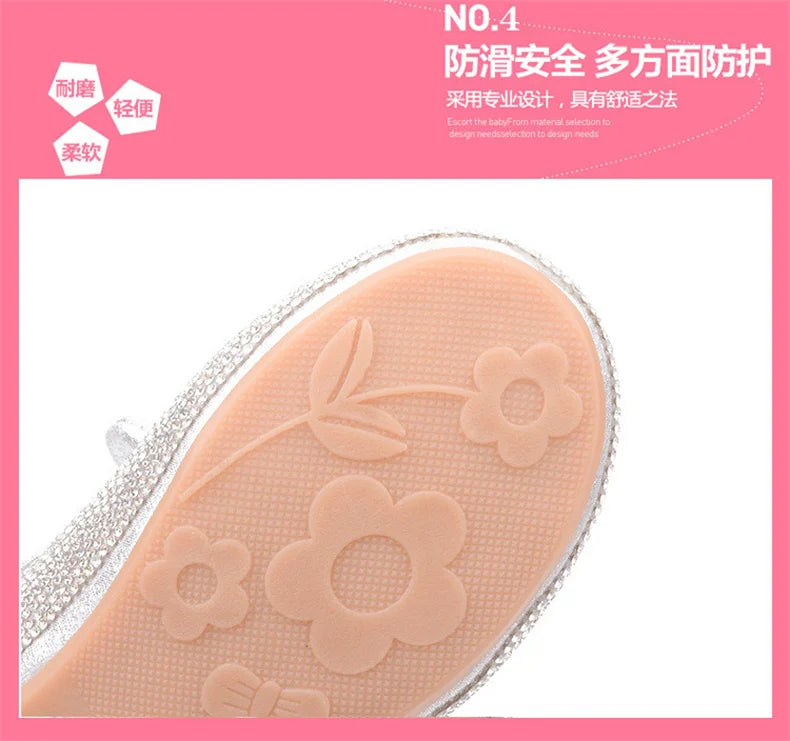 Girls Wedding Shoes Glitter New Brand Flat Heels Children Princess Sandals Dance Kids Fashion Party Shoes with Pearl