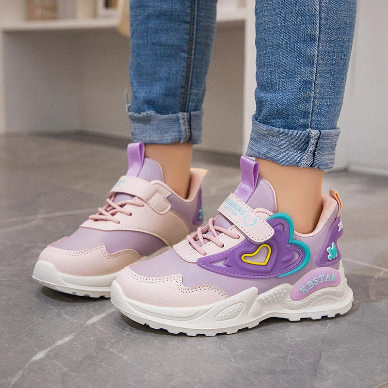 Children's Running Shoes Girls Sneakers Fashion Classic Hot Sale Kids School Casual Sports Shoes Anti-skid Pink with Love Heart