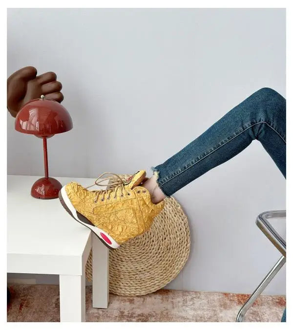 Womens Sneakers Shoes 2025 Fashion Platform Designer Thick Sole Casual Hoof Heels TPR Autumn Round Toe Solid High Increased Inte