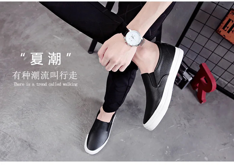 New Shoes for Men Leather Casual Shoes Spring Fashion Concise Flat Shoes 2 Colors Slip-on Loafers   (Available)
