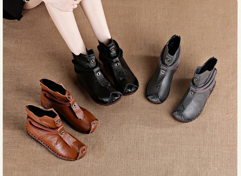 Women's Boots 2025 Autumn and Winter New Flat Soft Soled Short Boots National Style Vintage Womens Shoes Warm and Cotton Shoes