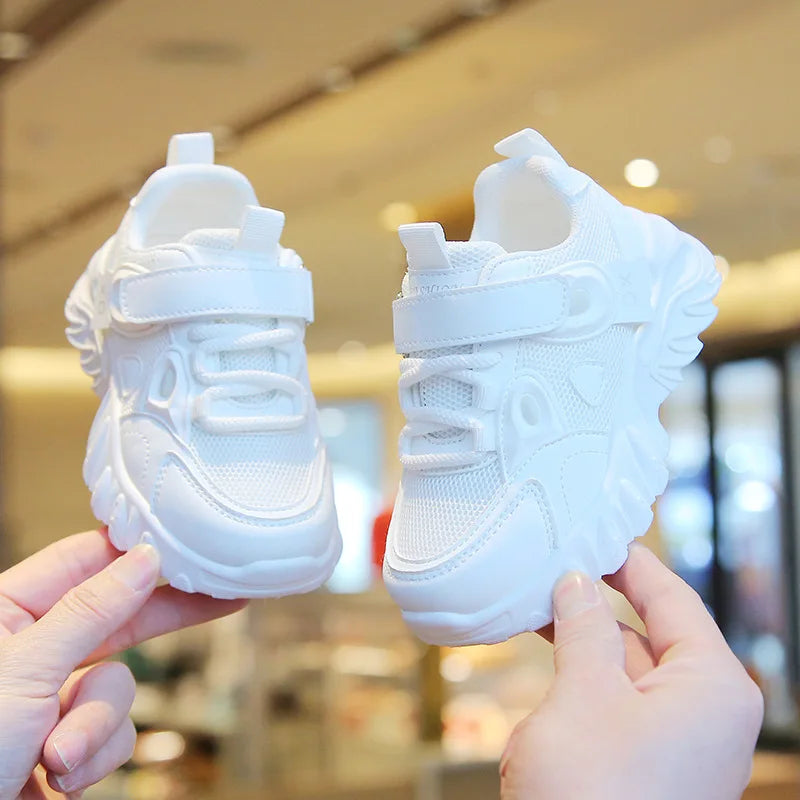 2025 New Spring Autumn Boys White Shoes Girls Breathable Mesh Casual Soft Sole Sneakers Kids Running Shoes Children Sports Shoes