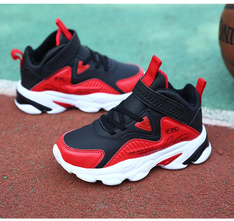 Boys Autumn Leather Sneakers Children Waterproof Wear-resistant Basketball Shoes Boys Color blocking Casual Soft soled Sneakers
