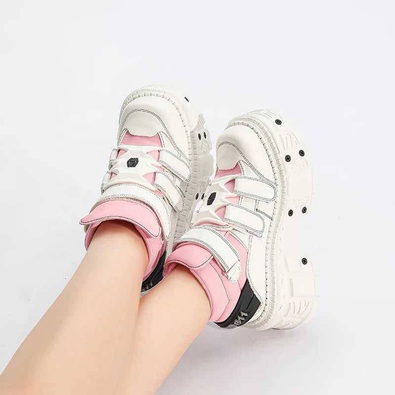 2025  Woman Sneakers New Punk Style Women Shoes Gothic Ankle Rock Boots Lace-up Heel Height Platform Shoes Woman Metal Decor