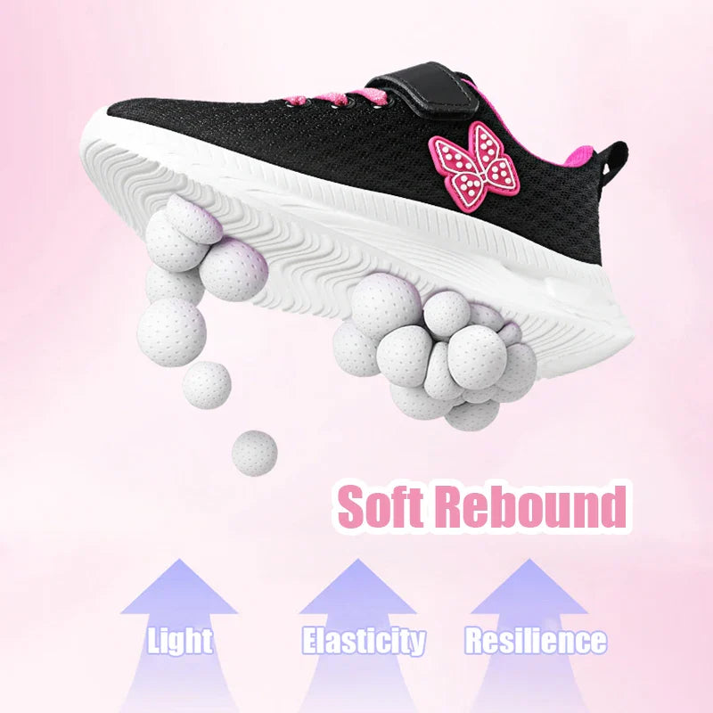 Girls Sports Running Shoes with Velcro Breathable Mesh Casual Sneakers Toddler Girl Lightweight Walking Shoes Non-Slip Sole