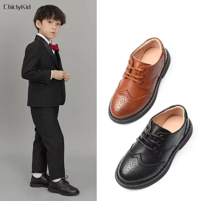 Boys Hollow Out Shoes Leather for Kids Party Wedding Dance Shoes Dress School Toddler Fashion Children Shoe Flat Black Brown