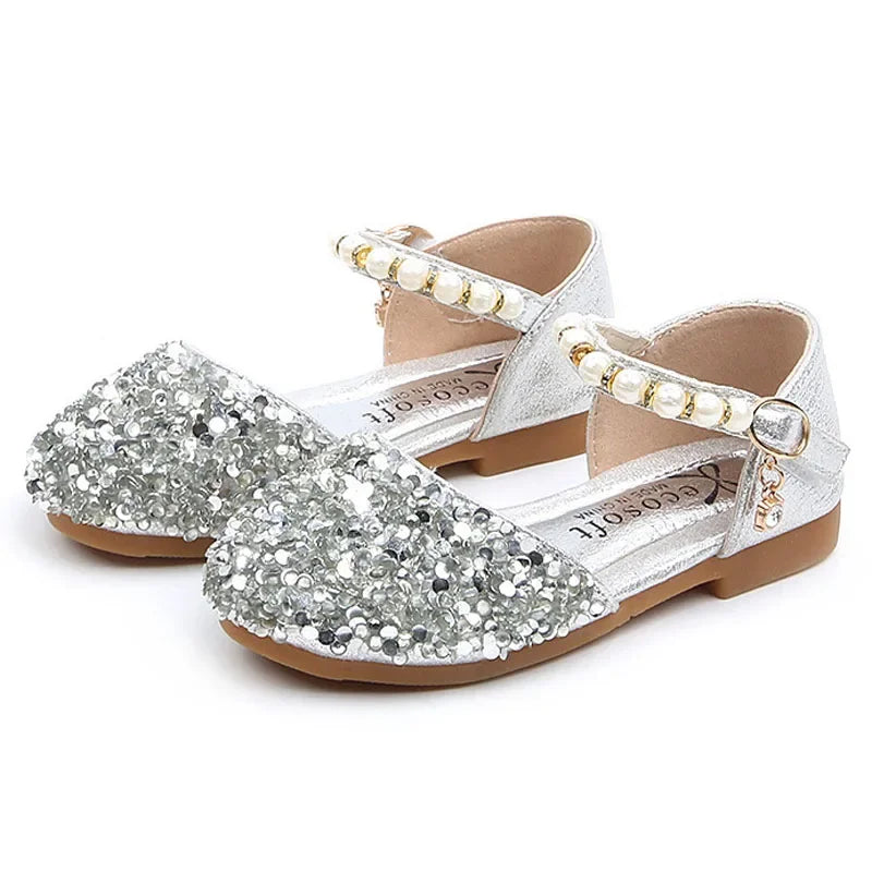 Princess Girls Party Dance Shoes Student Flats Children Pearl Sequin Sandals Kids Performance Grand Event
