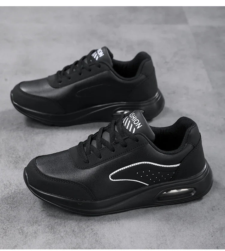 2025 New Women's Fashionable Sneakers Leather Women's Casual Shoes Lace Up Flat Shoes Ladies Lightweight Fitness Walking Shoes