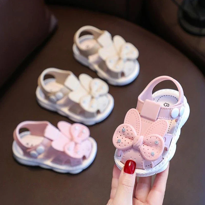 New Summer Aged 0-3 Cute Bow Rhinestone Baby Shoes For Girls Non-Slip Soft-Soled Children Toddler Kids Sandals With Covered Toes