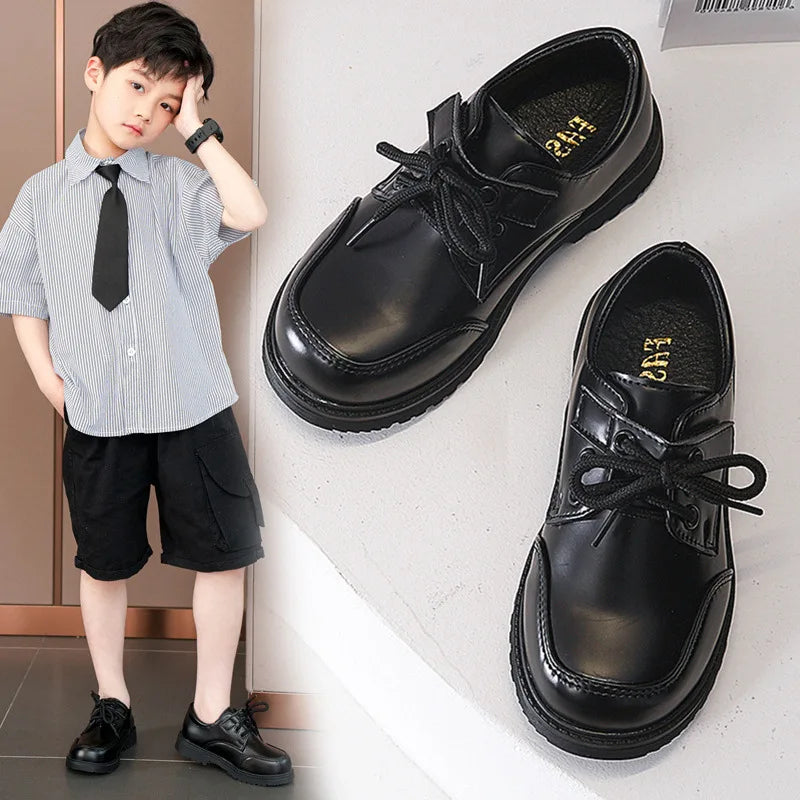 Children School Uniform Shoes Black Matte Glossy Boys Performance Shoes Chic 2025 Spring Autumn Kids Formal Shoes Soft Bottom
