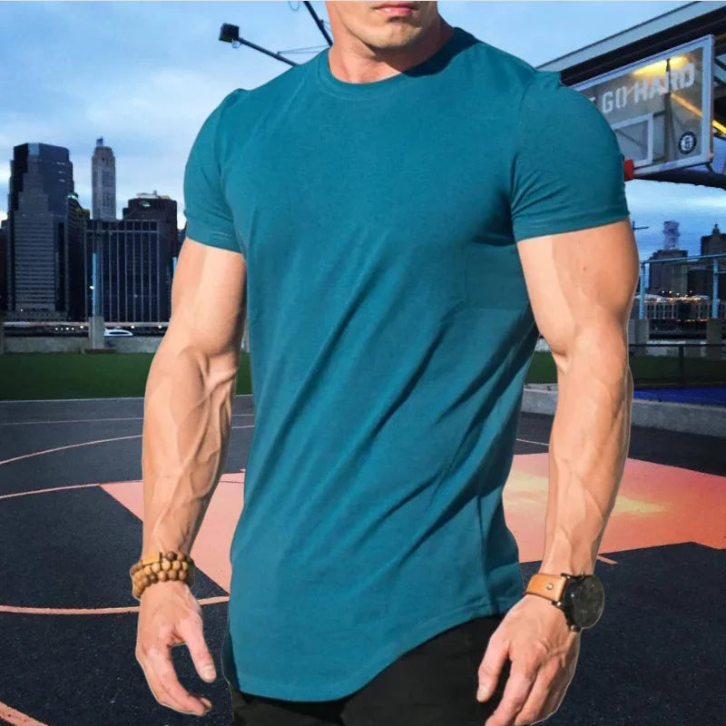 Muscle Fitness T-shirt Summer Men's T-shirts Workout short sleeve Tees Running cotton t-shirts Men Gym Sport Training Tops