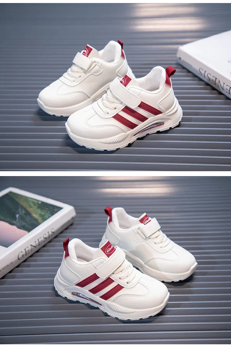 2026 New Spring Fall Sport Shoes for Boys Fashion Patchwork Stripes Dad Sneakers for Girls Black Khaki Gray Kids Trainers