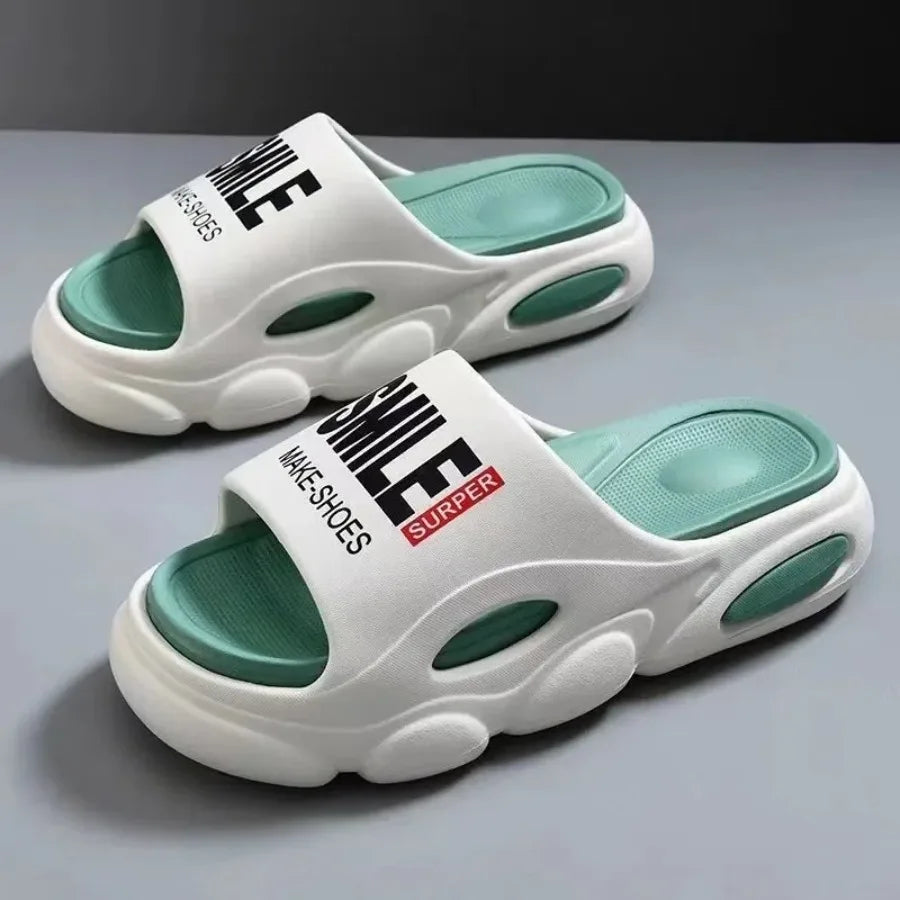 Men Thick Sole Summer Beach Slides Bathroom Anti Slip Slipper Soft Sandals Light Letter Shoes Men Slippers Platform Sandals