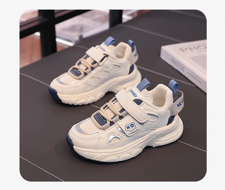 Boys Girls Sports Shoes Non-slip Trendy Students Sneakers Thick Soft Sole 2025 New Fashion Children Running Shoes Hook&loop
