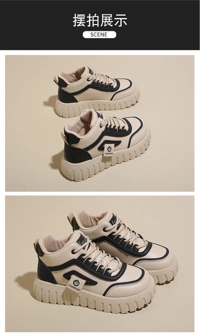 Women's Platform Sneakers Fashion High-top Casual Shoes for Women Lace Up Vulcanized Shoes Trendy Skateboard Shoes Zapatos Mujer