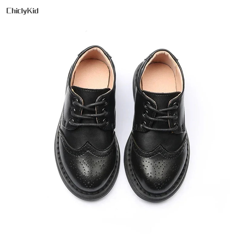 Boys Hollow Out Shoes Leather for Kids Party Wedding Dance Shoes Dress School Toddler Fashion Children Shoe Flat Black Brown