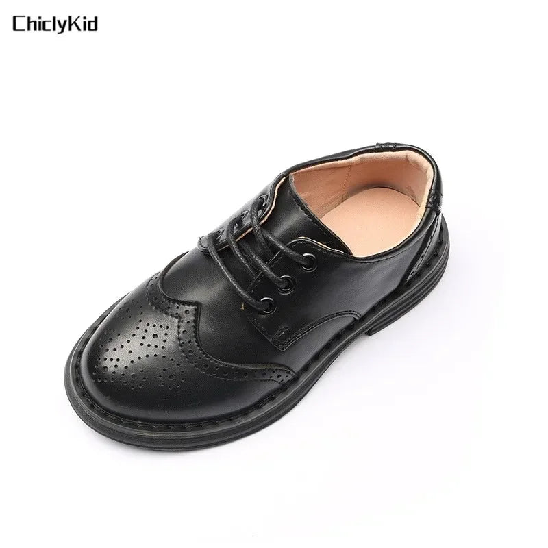 Boys Hollow Out Shoes Leather for Kids Party Wedding Dance Shoes Dress School Toddler Fashion Children Shoe Flat Black Brown