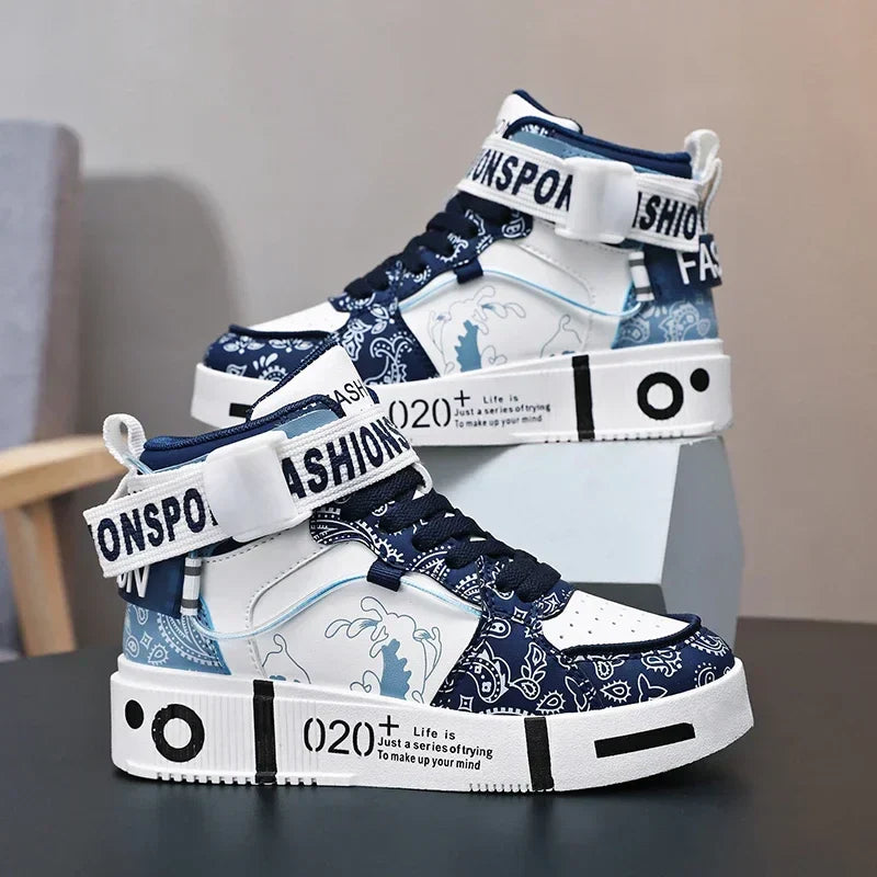 Brand Kids Board Shoes High Top Sports Shoes Boys Fashion Basketball Sneakers Leisure Girls Flats Children Casual Walking Shoes