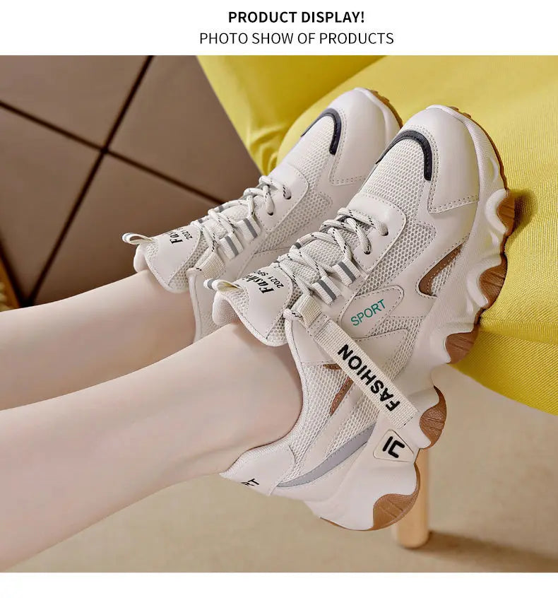 Zapatillas Mujer Sneakers Trendy Mesh Platform Sneakers Leather Shoes Breathable Socofy Casual Sports Shoes Women Flats2024