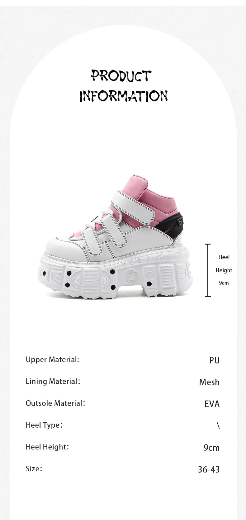 2025  Woman Sneakers New Punk Style Women Shoes Gothic Ankle Rock Boots Lace-up Heel Height Platform Shoes Woman Metal Decor