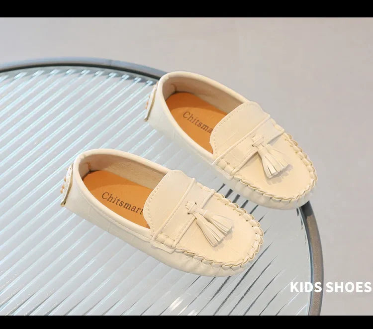 Children Moccasin Shoes Boys Flats Loafers Non-slip Tassels Cute Kids Casual Leather Shoes Soft Slip-on Pleated Solid Color 2023