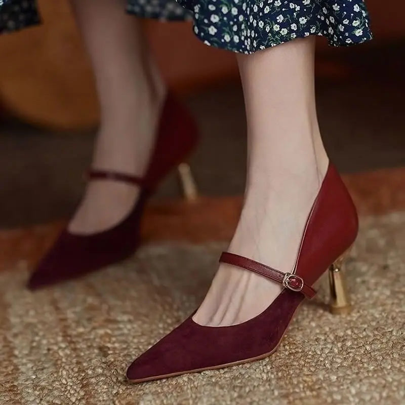 Shoes for Woman 2025 Pumps Evening Women's Summer Footwear Bride Pointed Toe on Heeled High Heels Red Casual Chic and Elegant A