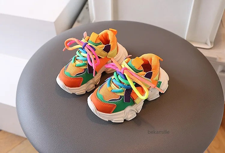 Girls & Boys Casual Sneakers Soft Sole Sports Shoes For Child Autumn colorful
